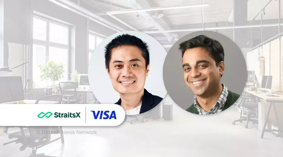 StraitsX and Visa executives featured in a partnership graphic
