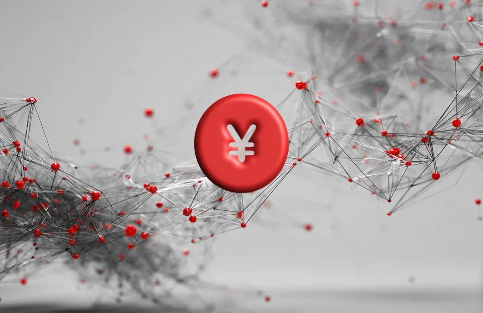 A yen symbol at the centre of a network