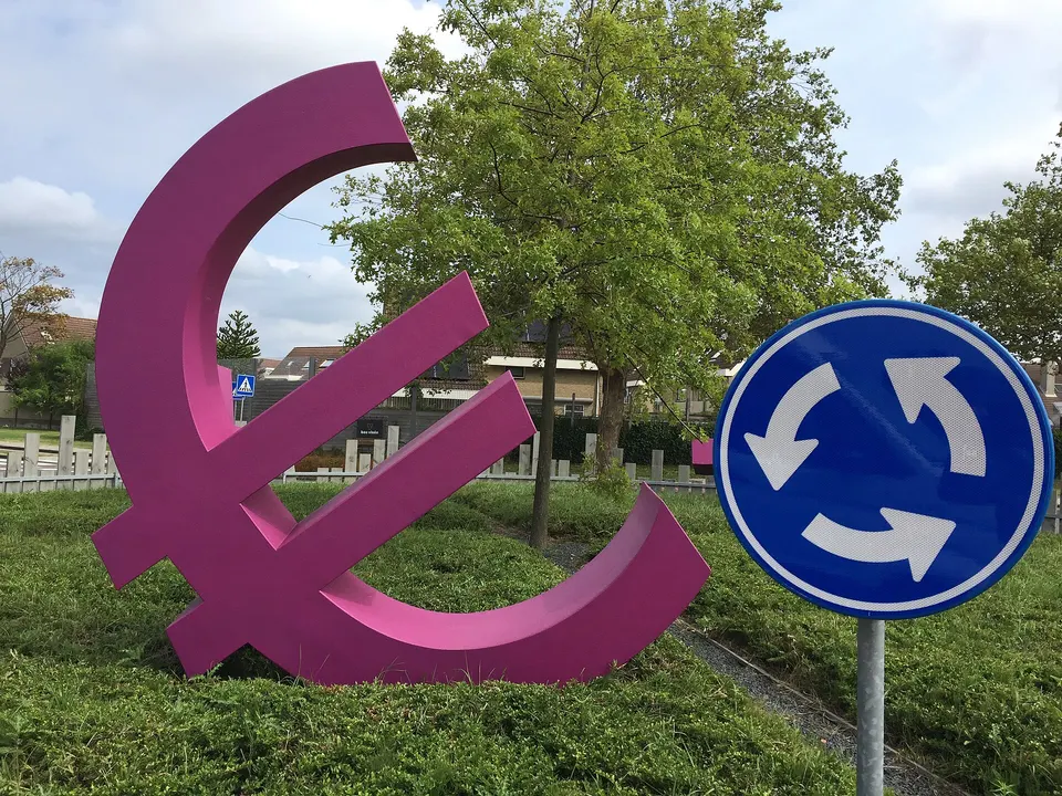 Euro currency symbol sculpture