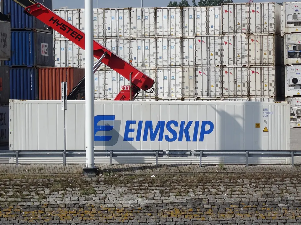 Container port with cargo ships