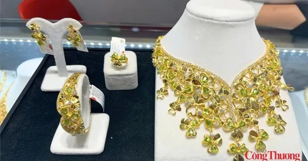 Gold jewellery on display