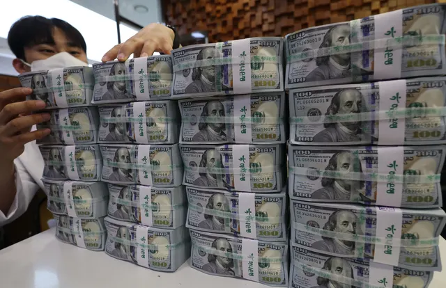 Stacks of US dollar banknotes