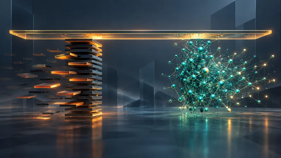 An abstract illustration of a city and data network