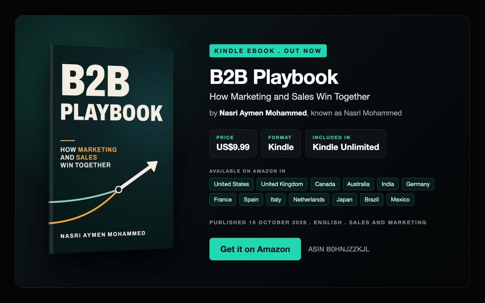 The B2B Playbook book card showing the cover, price and Amazon stores